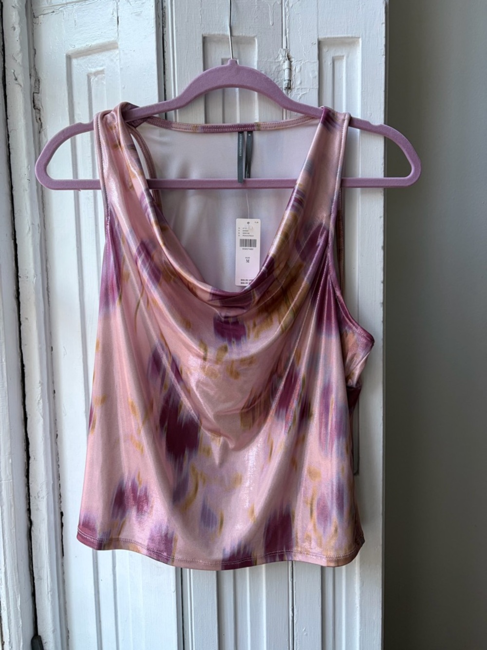 Anthropologie Pink Multi Cowl-Neck Silk Tank